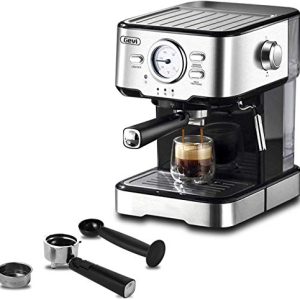 Espresso Machines 15 Bar Coffee Machine with Milk Frother Wand for Espresso, Cappuccino, Latte and Mocha, 1.5L large Removable Water Tank and Double Temperature Control System, Stainless Steel, Silver