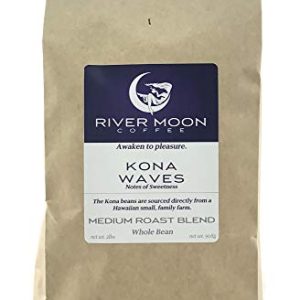 Kona Coffee Beans, Medium Roast, 2 Lbs., Kona Waves Hawaiian Blend, from River Moon Coffee, Sustainably Farmed, Premium Artisan Gourmet Coffee, 100% Arabica, 32 ounces