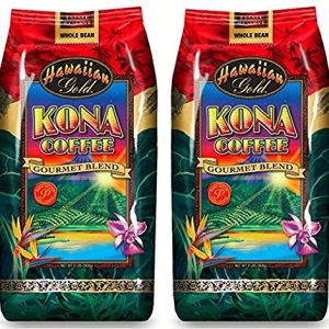 Hawaiian Gold Kona Medium Roast Gourmet Blend Whole Bean Coffee – 2 Lbs Bag (Pack of 2)